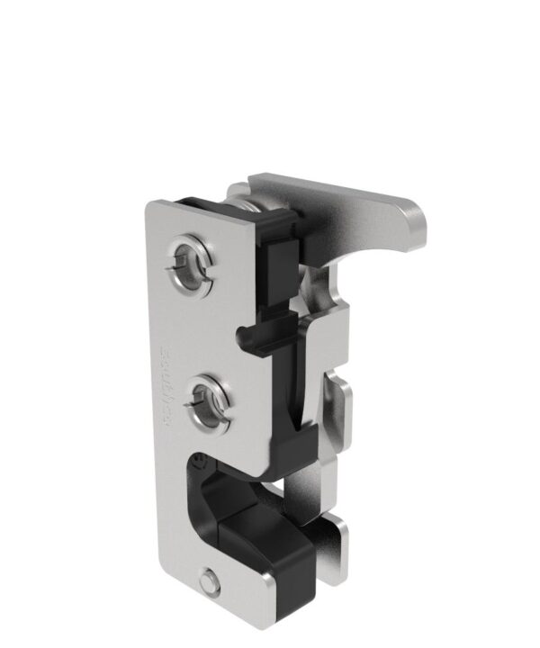 Southco Rotary Push-to-Close Latch, Small Size, Single Stage, with Integrated Bumper, Hand Operated Trigger, 1/4-20 Thread, Stainless Steel, Passivated