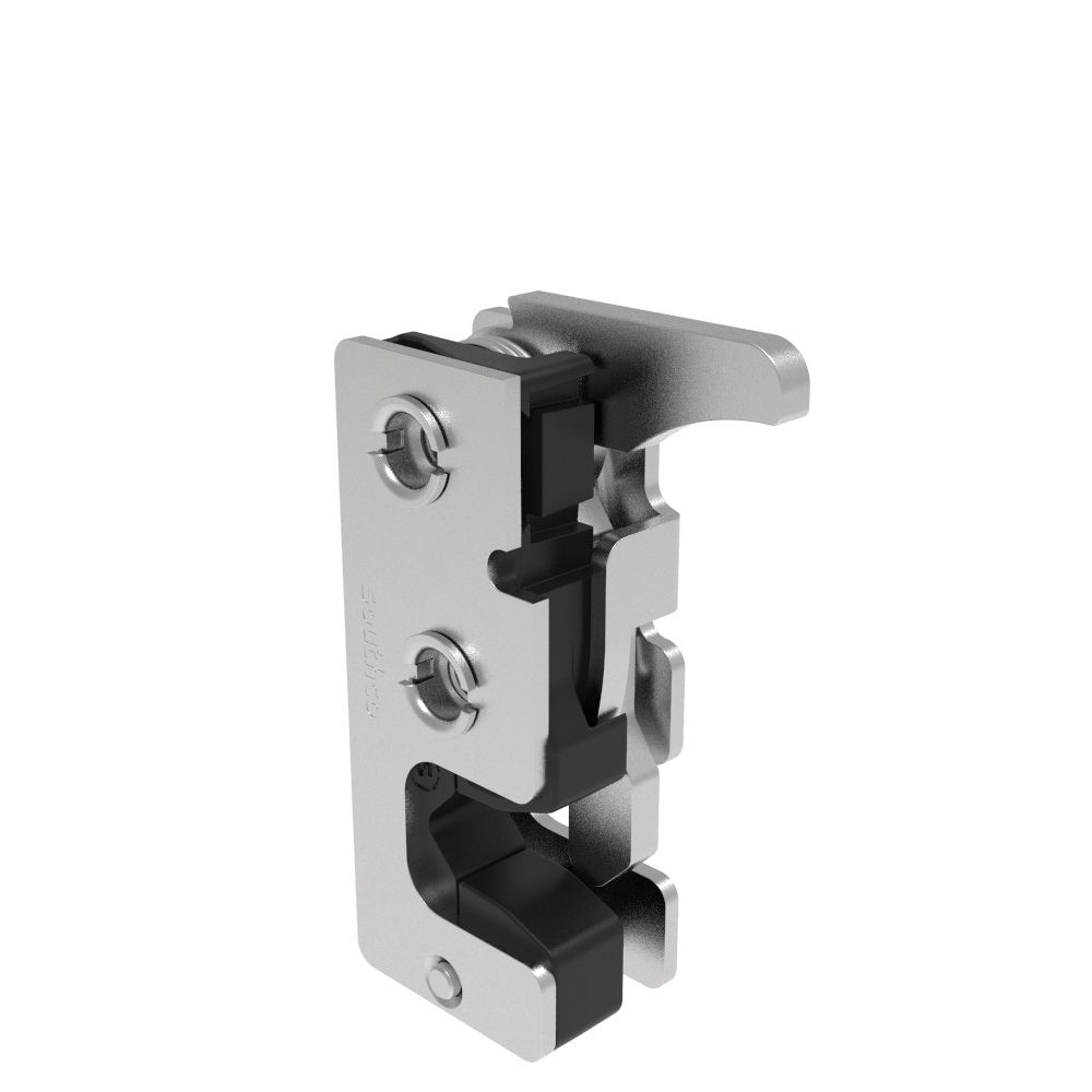 Southco Rotary Push-to-Close Latch, Small Size, Single Stage, with Integrated Bumper, Hand Operated Trigger, 1/4-20 Thread, Stainless Steel, Passivated
