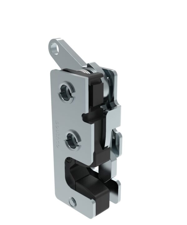 Southco Rotary Push-to-Close Latch, Small Size, Single Stage, with Integrated Bumper, Bottom Trigger, 1/4-20 Thread, Steel, Zinc Plate, Bright chromate