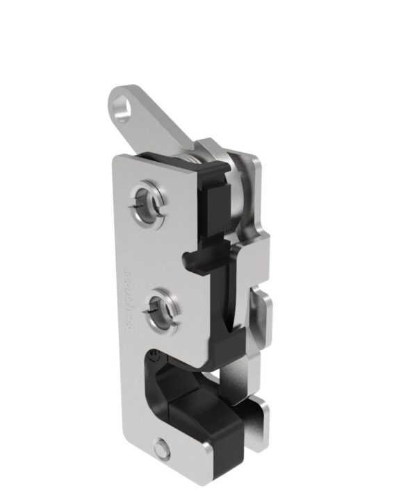Southco Rotary Push-to-Close Latch, Small Size, Single Stage, with Integrated Bumper, Bottom Trigger, 1/4-20 Thread, Stainless Steel, Passivated