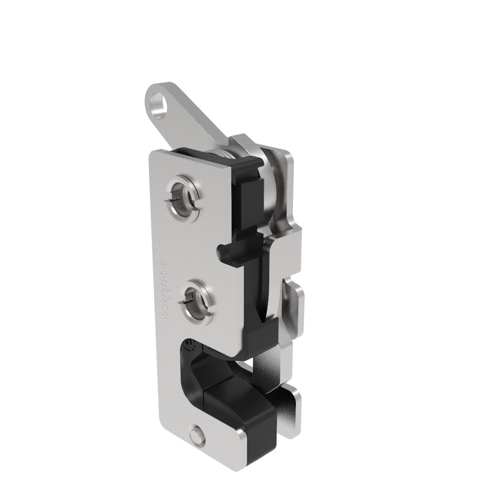 Southco Rotary Push-to-Close Latch, Small Size, Single Stage, with Integrated Bumper, Bottom Trigger, 1/4-20 Thread, Stainless Steel, Passivated