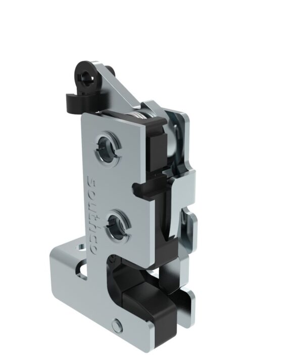 Southco Rotary Push-to-Close Latch, Small Size, Single Stage, with Integrated Bumper, Bottom Trigger, 1/4-20 Thread, Steel, Zinc Plate, Bright chromate