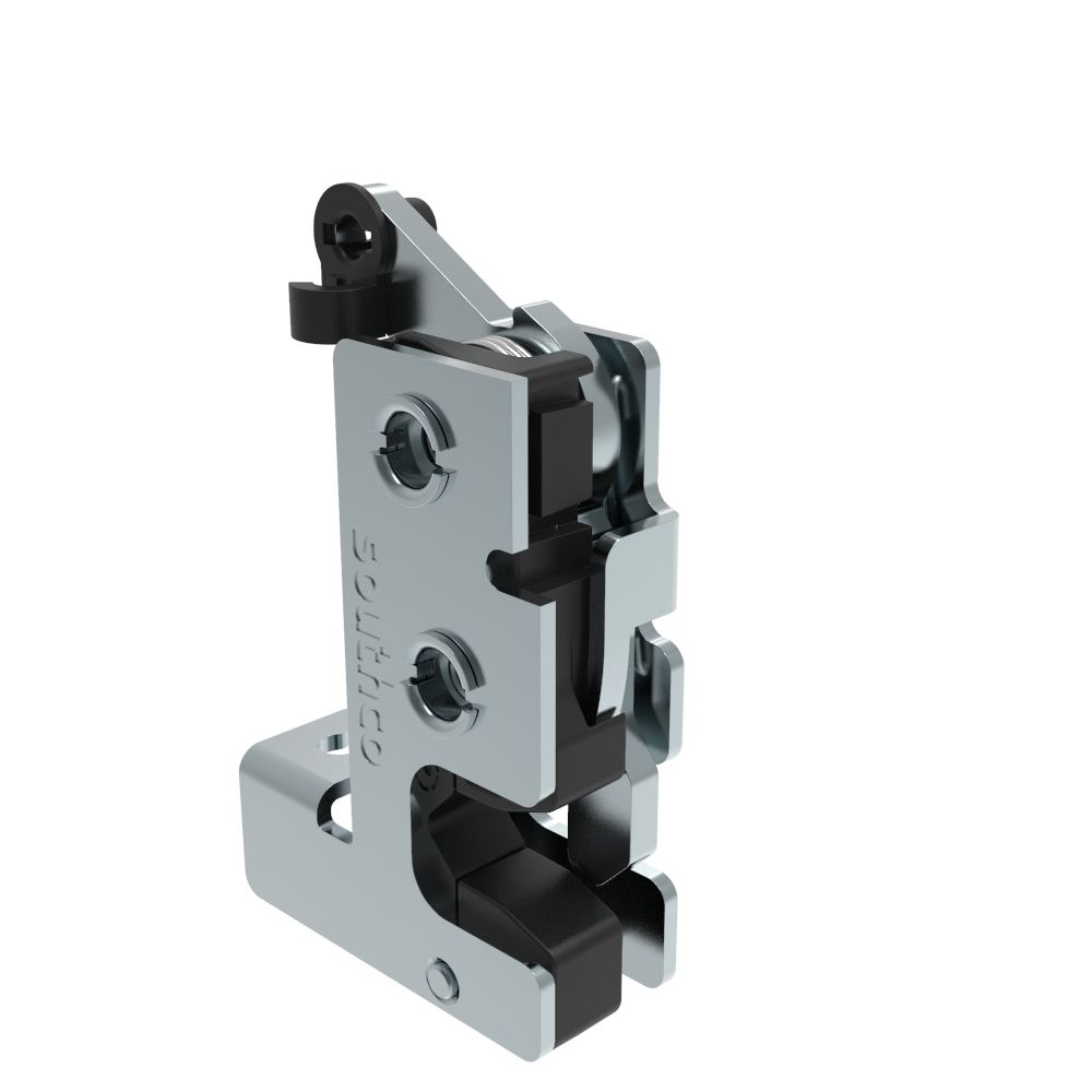 Southco Rotary Push-to-Close Latch, Small Size, Single Stage, with Integrated Bumper, Bottom Trigger, 1/4-20 Thread, Steel, Zinc Plate, Bright chromate