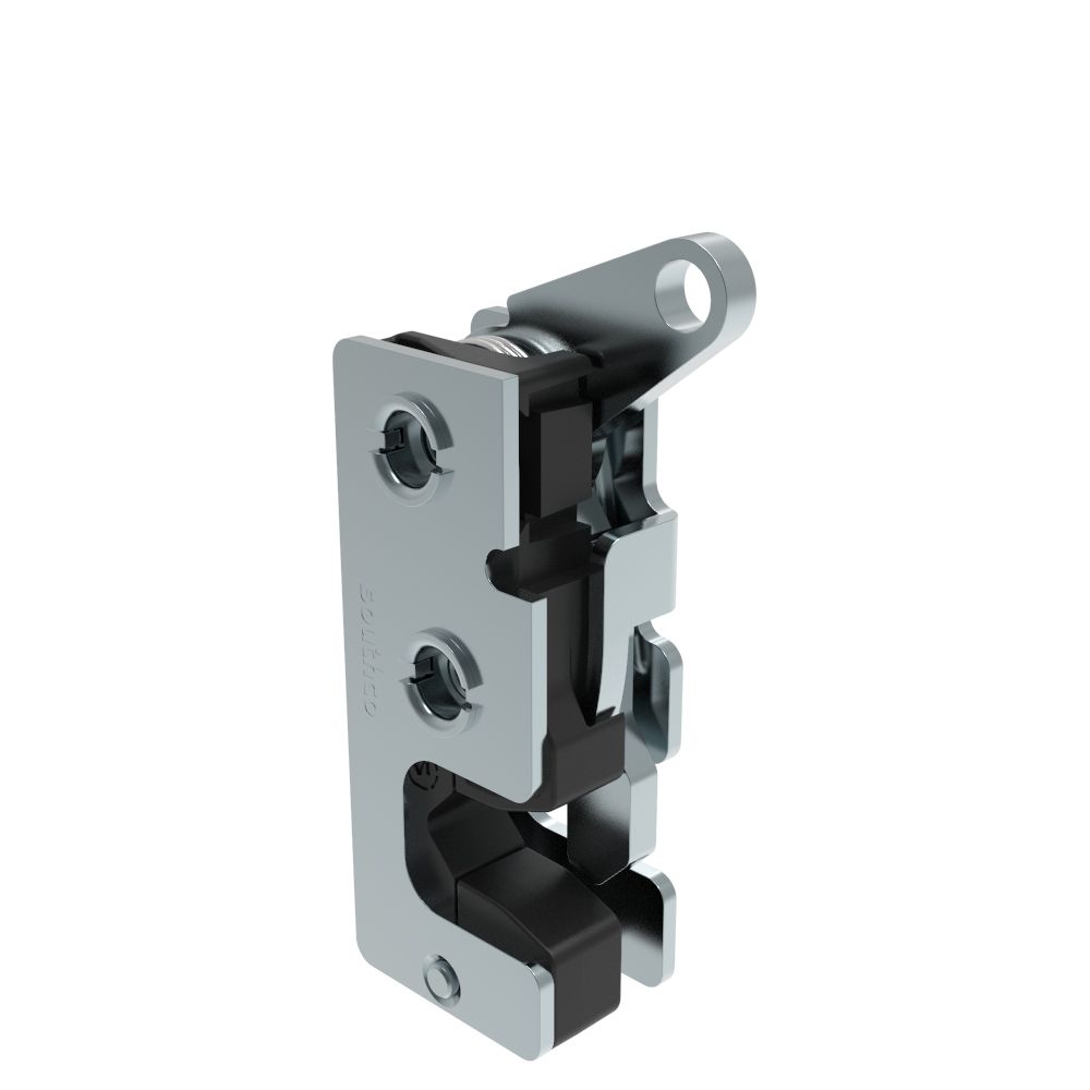 Southco Rotary Push-to-Close Latch, Small Size, Single Stage, with Integrated Bumper, Top Trigger, 1/4-20 Thread, Steel, Zinc Plate, Bright chromate