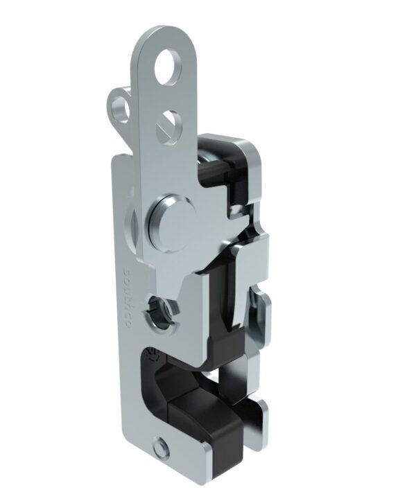 Southco Rotary Push-to-Close Latch, Small Size, Single Stage, with Integrated Bumper, Dual Trigger, In-line / Bottom Trigger, 1/4-20 Thread, Steel, Zinc Plate, Bright chromate