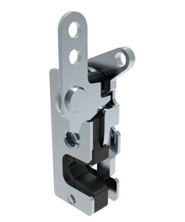 Southco Rotary Push-to-Close Latch, Small Size, Single Stage, with Integrated Bumper, Dual Trigger, In-line / Top Trigger, 1/4-20 Thread, Steel, Zinc Plate, Bright chromate