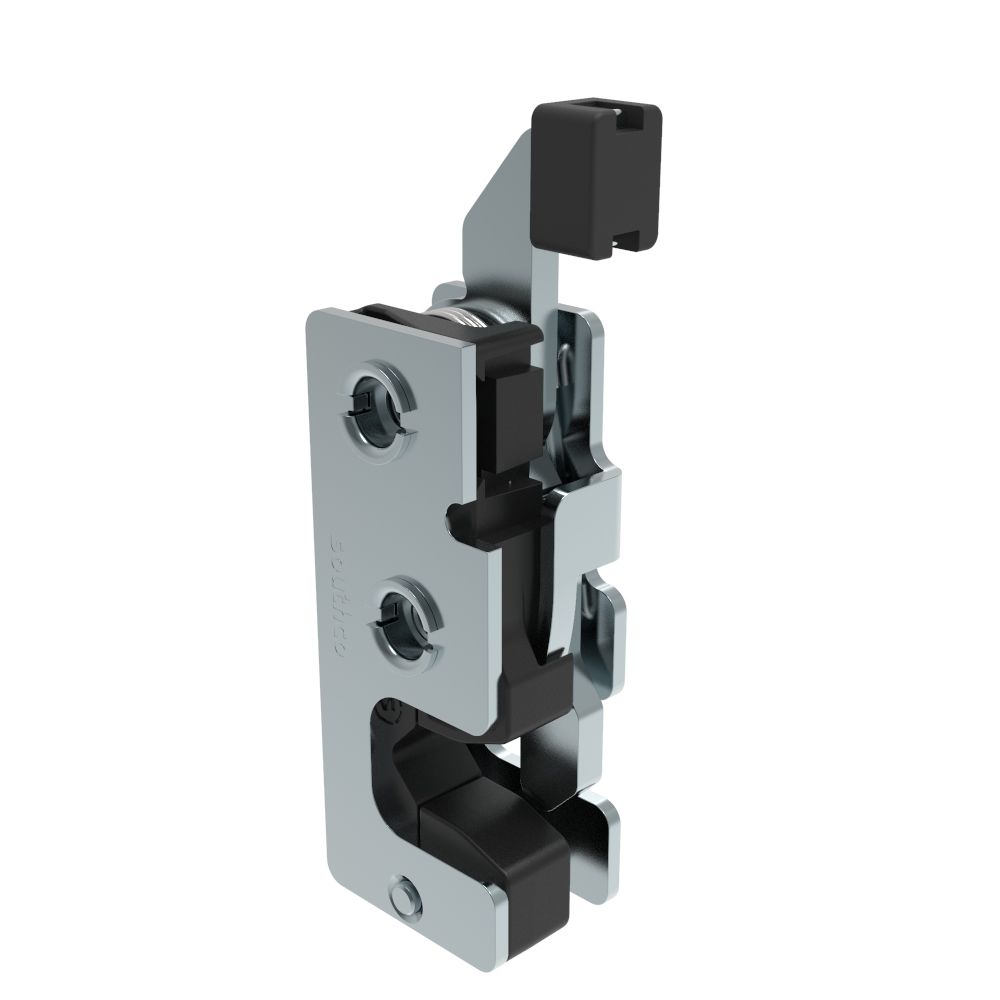 Southco Rotary Push-to-Close Latch, Small Size, Single Stage, with Integrated Bumper, Direct Trigger, 1/4-20 Thread, Steel, Zinc Plate, Bright chromate