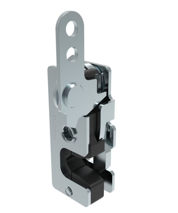Southco Rotary Push-to-Close Latch, Small Size, Single Stage, with Integrated Bumper, In-Line Lever, M6 Thread, Steel, Zinc Plate, Bright chromate