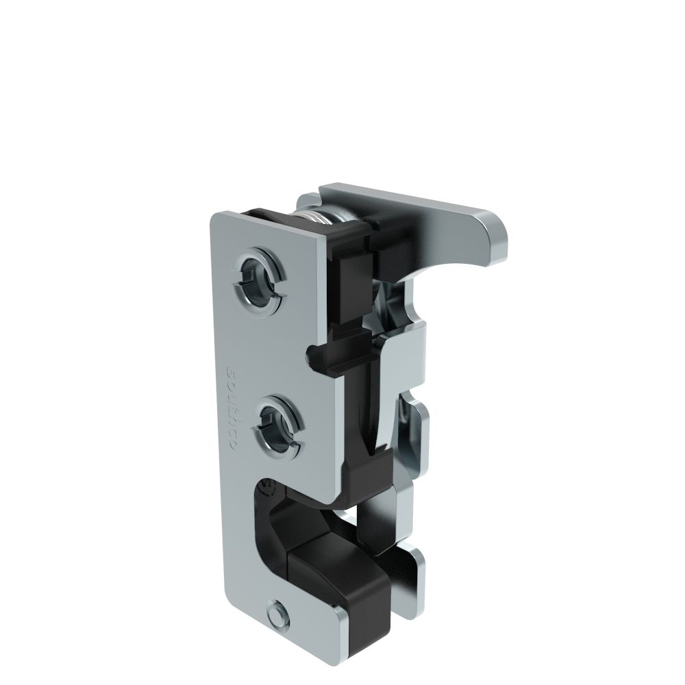 Southco Rotary Push-to-Close Latch, Small Size, Single Stage, with Integrated Bumper, Hand Operated, M6 Thread, Steel, Zinc Plate, Bright chromate