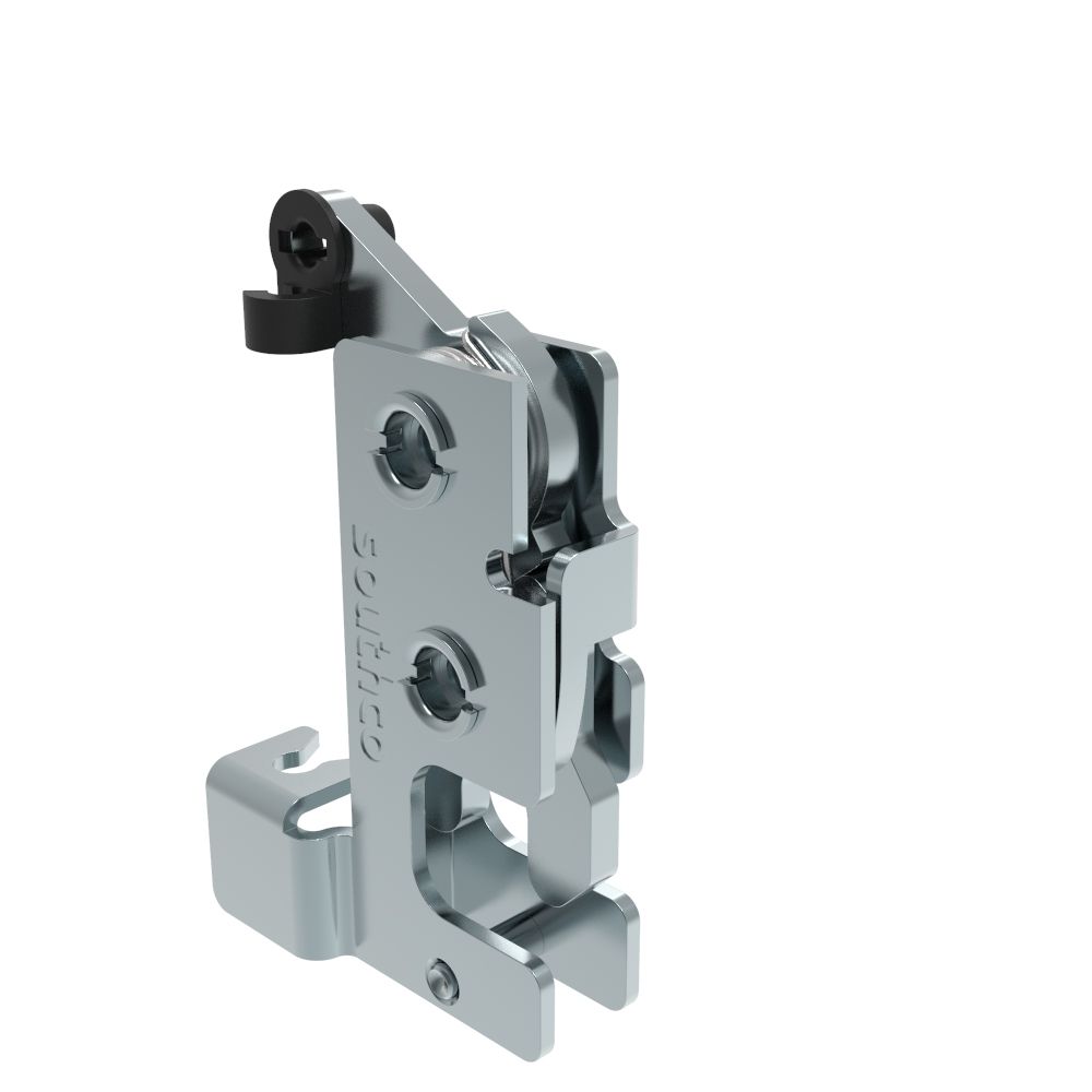 Southco Rotary Push-to-Close Latch, Small Size, Single Stage, with Integrated Cable Mounting Bracket, Bottom Trigger, M6 Thread, Steel, Zinc Plate, Bright chromate