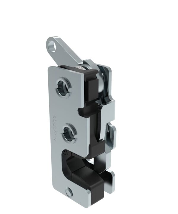 Southco Rotary Push-to-Close Latch, Small Size, Single Stage, with Integrated Bumper, Bottom Trigger, M6 Thread, Steel, Zinc Plate, Bright chromate