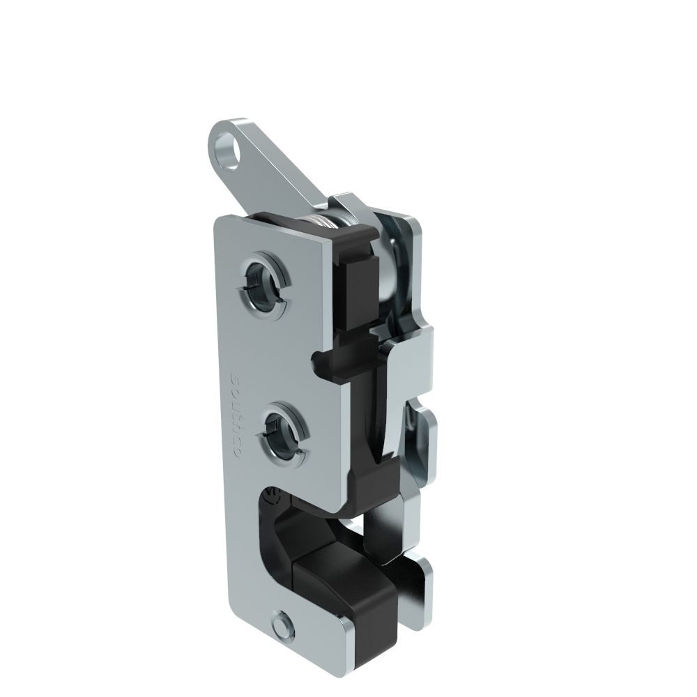 Southco Rotary Push-to-Close Latch, Small Size, Single Stage, with Integrated Bumper, Bottom Trigger, M6 Thread, Steel, Zinc Plate, Bright chromate