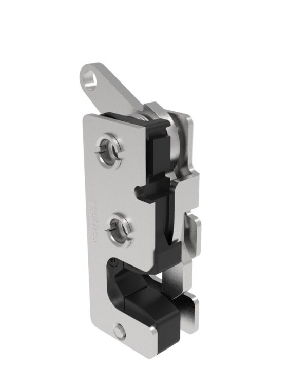 Southco Rotary Push-to-Close Latch, Small Size, Single Stage, with Integrated Bumper, Bottom Trigger, M6 Thread, Stainless Steel, Passivated