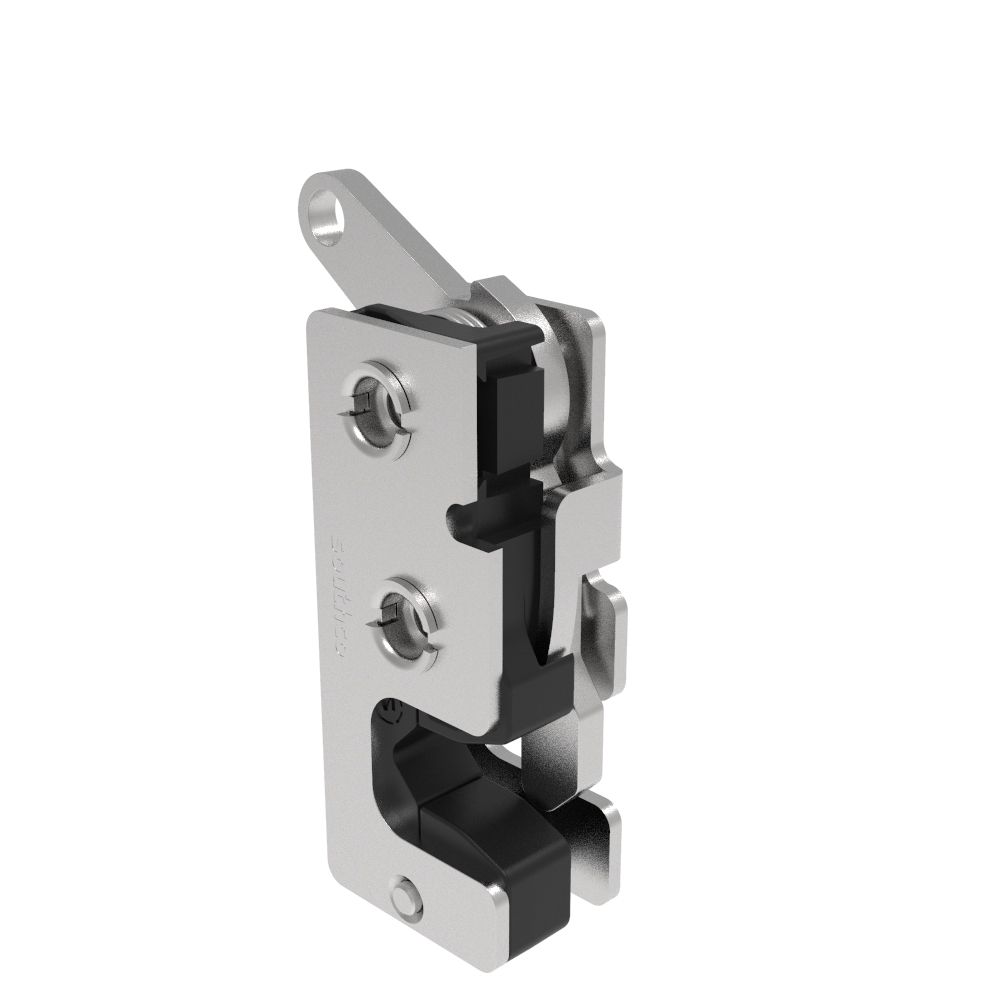 Southco Rotary Push-to-Close Latch, Small Size, Single Stage, with Integrated Bumper, Bottom Trigger, M6 Thread, Stainless Steel, Passivated