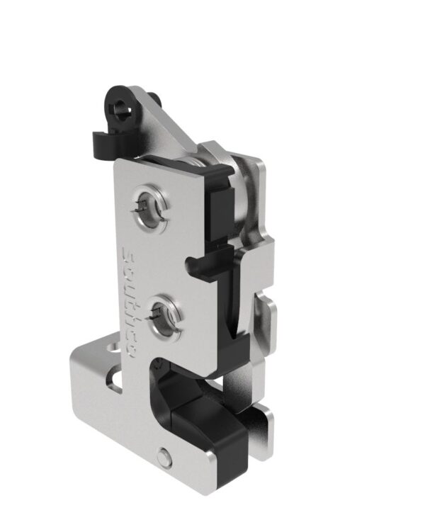 Southco Rotary Push-to-Close Latch, Small Size, Single Stage, with Integrated Bumper, Bottom Trigger, M6 Thread, Stainless Steel, Passivated