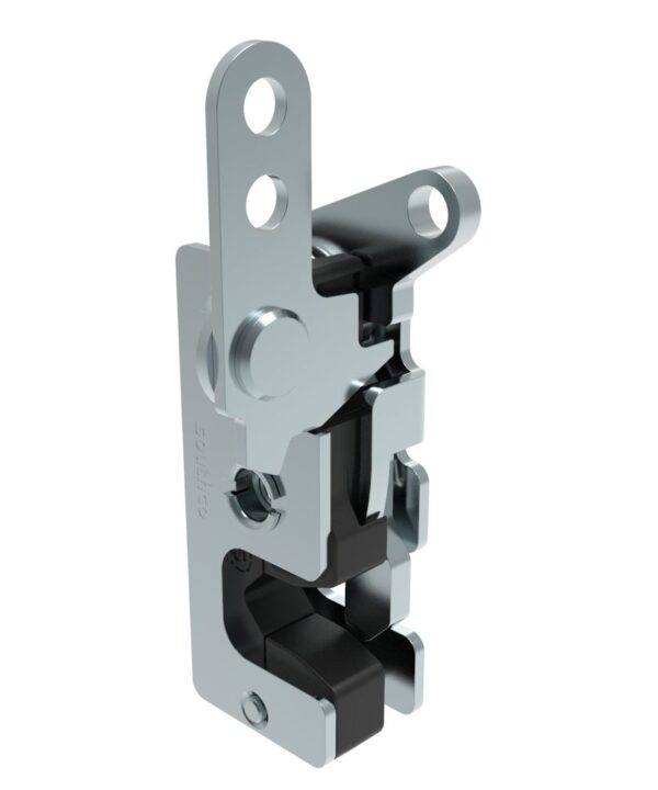 Southco Rotary Push-to-Close Latch, Small Size, Single Stage, with Integrated Bumper, Dual Trigger, In-line / Top Trigger, M6 Thread, Steel, Zinc Plate, Bright chromate