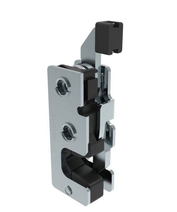 Southco Rotary Push-to-Close Latch, Small Size, Single Stage, with Integrated Bumper, Direct Trigger, M6 Thread, Steel, Zinc Plate, Bright chromate