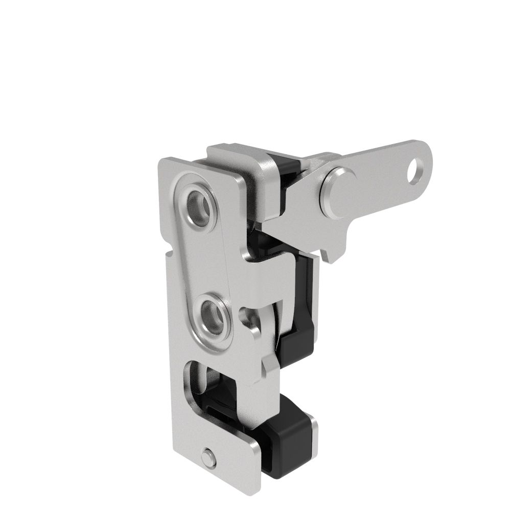 Southco Rotary Push-to-Close Latch, Small Size, Two Stage, with Integrated Bumper, Perpendicular Trigger, 7.2 mm Thru, Stainless Steel, Passivated