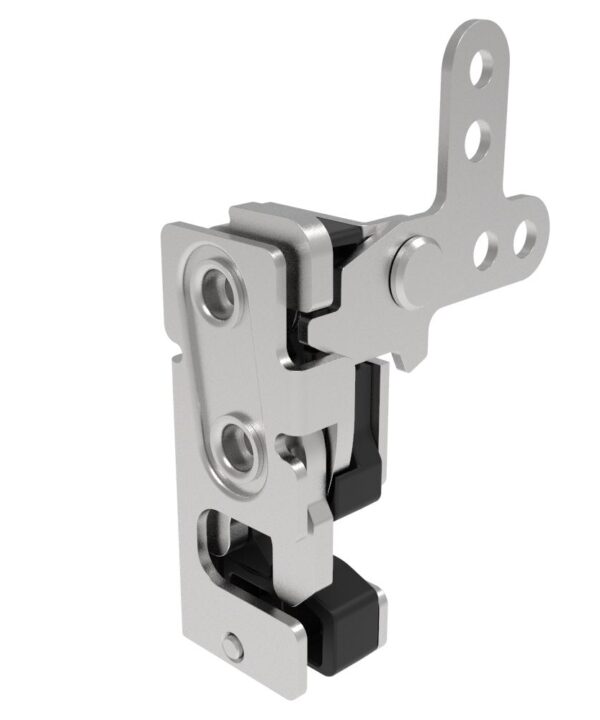 Southco Rotary Push-to-Close Latch, Small Size, Two Stage, with Integrated Bumper, 2-Point Trigger, 7.2 mm Thru, Stainless Steel, Passivated