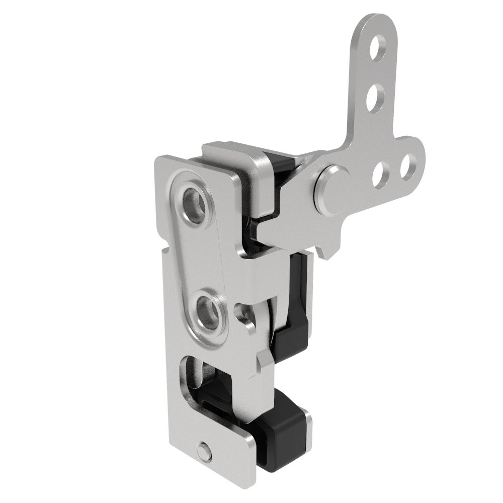 Southco Rotary Push-to-Close Latch, Small Size, Two Stage, with Integrated Bumper, 2-Point Trigger, 7.2 mm Thru, Stainless Steel, Passivated