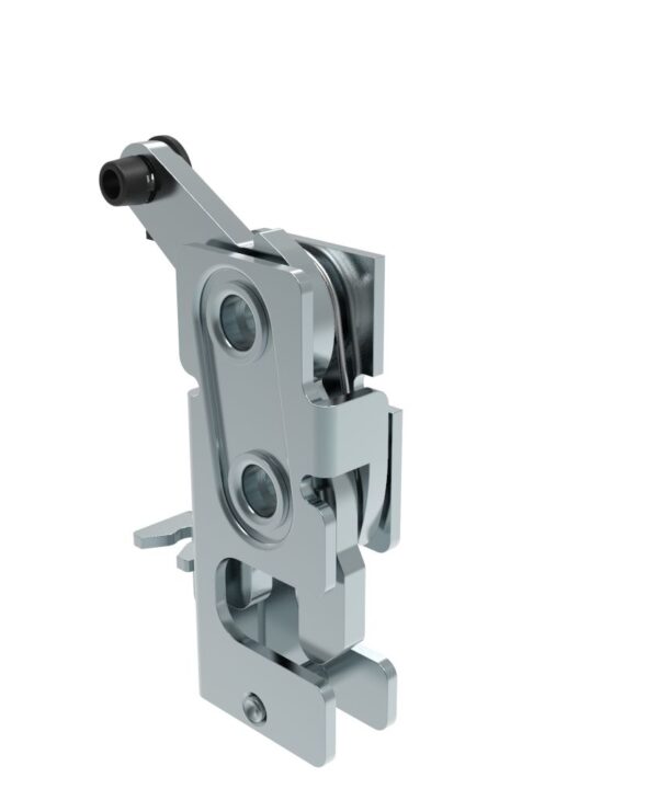 Southco Rotary Push-to-Close Latch, Small Size, Two Stage, with Integrated Cable Mounting Bracket, Bottom Trigger, 7.2 mm Thru, Steel, Zinc Plate, Bright chromate