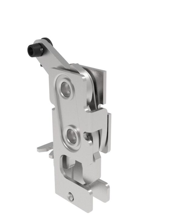 Southco Rotary Push-to-Close Latch, Small Size, Two Stage, with Integrated Cable Mounting Bracket, Bottom Trigger, 7.2 mm Thru, Stainless Steel, Passivated