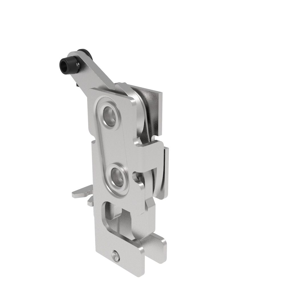 Southco Rotary Push-to-Close Latch, Small Size, Two Stage, with Integrated Cable Mounting Bracket, Bottom Trigger, 7.2 mm Thru, Stainless Steel, Passivated