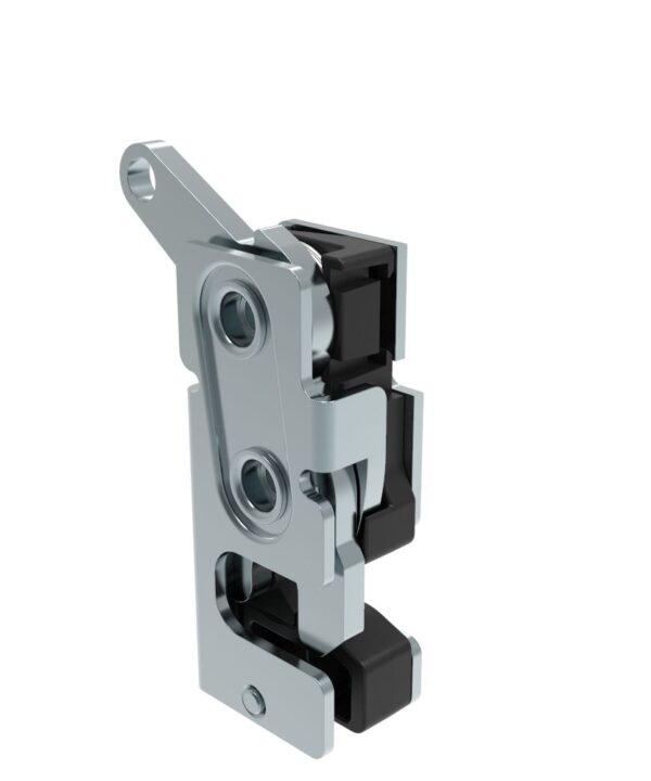 Southco Rotary Push-to-Close Latch, Small Size, Two Stage, with Integrated Bumper, Bottom Trigger, 7.2 mm Through Hole, Steel, Zinc Plate, Bright chromate