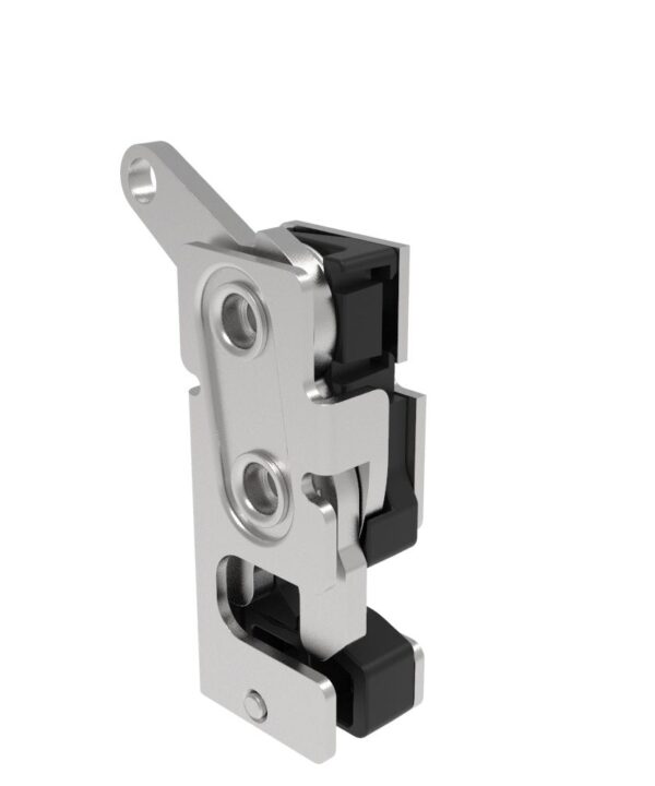 Southco Rotary Push-to-Close Latch, Small Size, Two Stage, with Integrated Bumper, Bottom Trigger, 7.2 mm Thru, Stainless Steel, Passivated