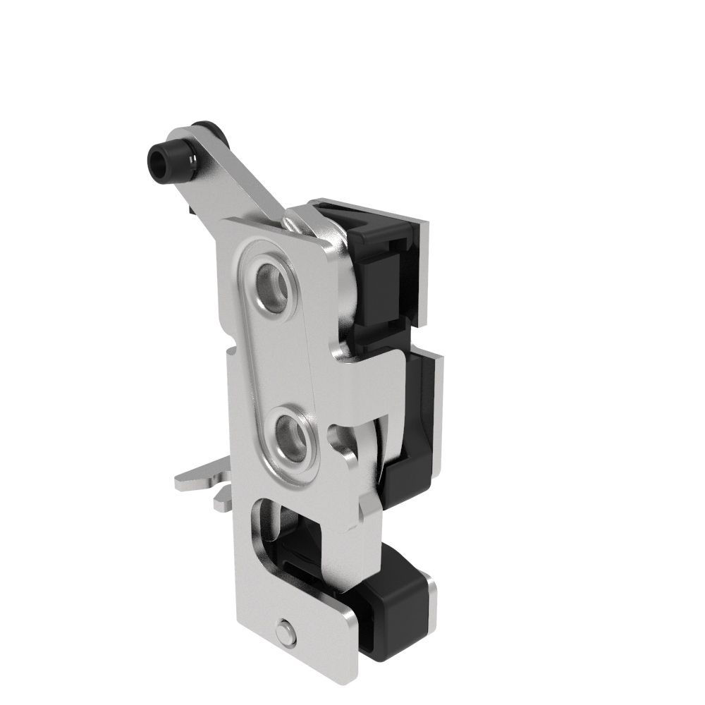 Southco Rotary Push-to-Close Latch, Small Size, Two Stage, with Integrated Bumper, Bottom Trigger, 7.2 mm Thru, Stainless Steel, Passivated