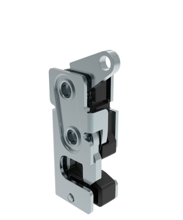 Southco Rotary Push-to-Close Latch, Small Size, Two Stage, with Integrated Bumper, Top Trigger, 7.2 mm Through Hole, Steel, Zinc Plate, Bright chromate