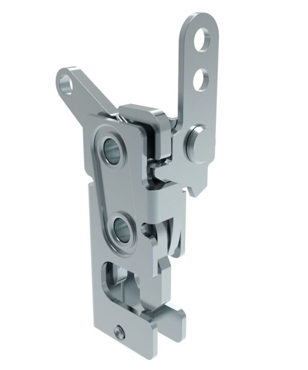 Southco Rotary Push-to-Close Latch, Small Size, Two Stage, with Standard, Dual Trigger, In-line / Bottom Trigger, 7.2 mm Thru, Steel, Zinc Plate, Bright chromate