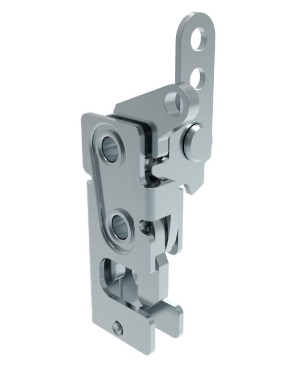 Southco Rotary Push-to-Close Latch, Small Size, Two Stage, with Standard, Dual Trigger, In-line / Top Trigger, 7.2 mm Thru, Steel, Zinc Plate, Bright chromate
