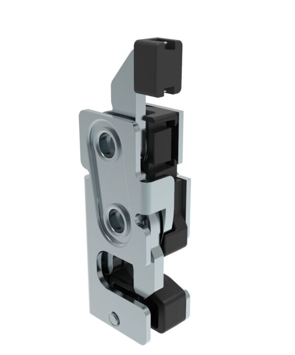 Southco Rotary Push-to-Close Latch, Small Size, Two Stage, with Integrated Bumper, Direct Trigger, 7.2 mm Thru, Steel, Zinc Plate, Bright chromate