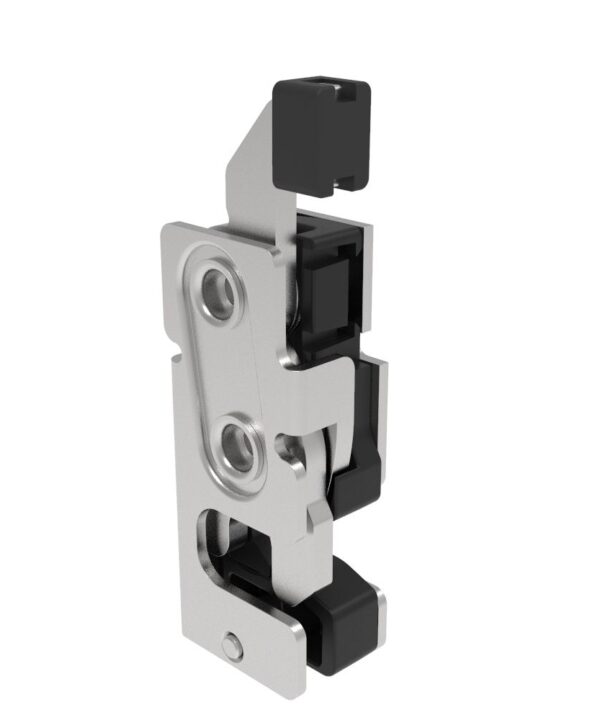Southco Rotary Push-to-Close Latch, Small Size, Two Stage, with Integrated Bumper, Direct Trigger, 7.2 mm Thru, Stainless Steel, Passivated