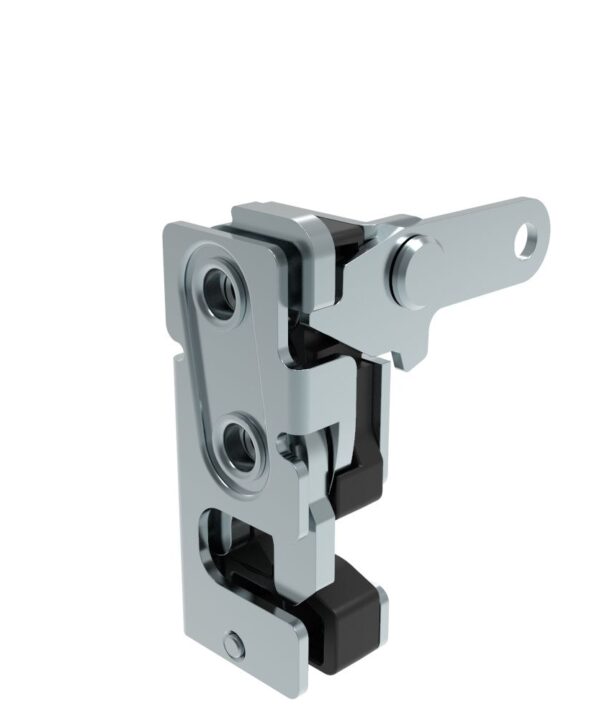 Southco Rotary Push-to-Close Latch, Small Size, Two Stage, with Integrated Bumper, Perpendicular Lever, 1/4-20 Thread, Steel, Zinc Plate, Bright chromate