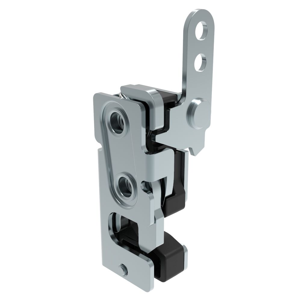 Southco Rotary Push-to-Close Latch, Small Size, Two Stage, with Integrated Bumper, In-Line Lever, 1/4-20 Thread, Steel, Zinc Plate, Bright chromate