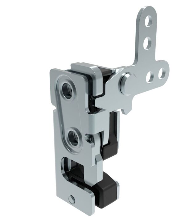 Southco Rotary Push-to-Close Latch, Small Size, Two Stage, with Integrated Bumper, 2-Point Lever, 1/4-20 Thread, Steel, Zinc Plate, Bright chromate