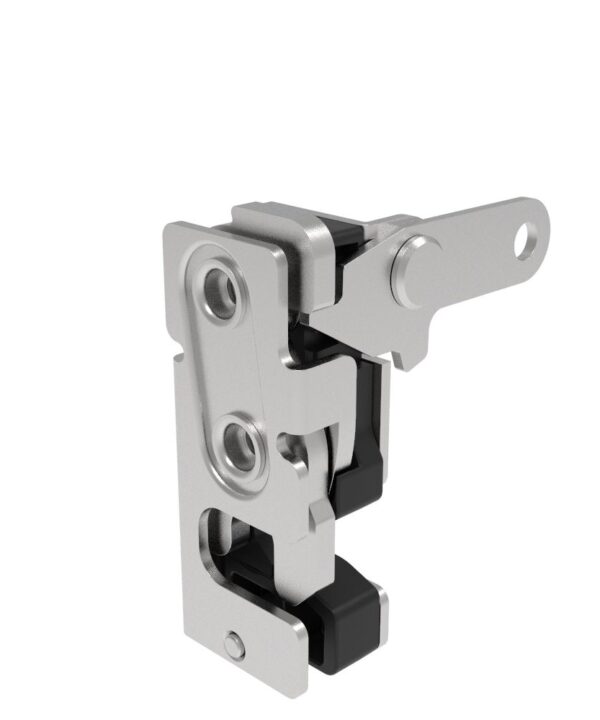 Southco Rotary Push-to-Close Latch, Small Size, Two Stage, with Integrated Bumper, Perpendicular Trigger, M6 Thread, Stainless Steel, Passivated