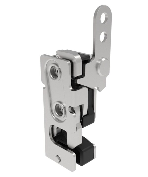 Southco Rotary Push-to-Close Latch, Small Size, Two Stage, with Integrated Bumper, In-Line Trigger, M6 Thread, Stainless Steel, Passivated