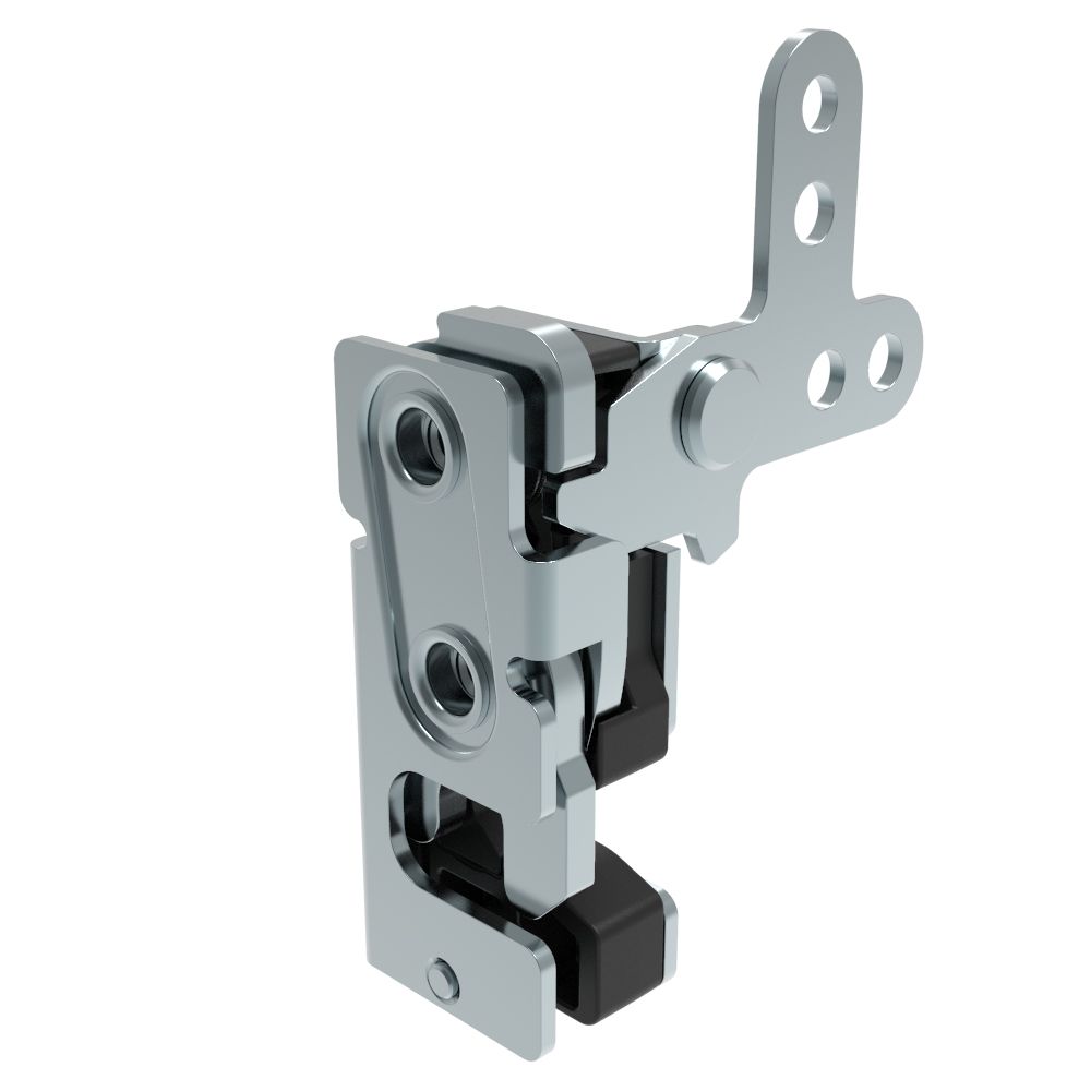 Southco Rotary Push-to-Close Latch, Small Size, Two Stage, with Integrated Bumper, 2-Point Lever, M6 Thread, Steel, Zinc Plate, Bright chromate