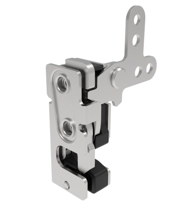 Southco Rotary Push-to-Close Latch, Small Size, Two Stage, with Integrated Bumper, 2-Point Trigger, M6 Thread, Stainless Steel, Passivated
