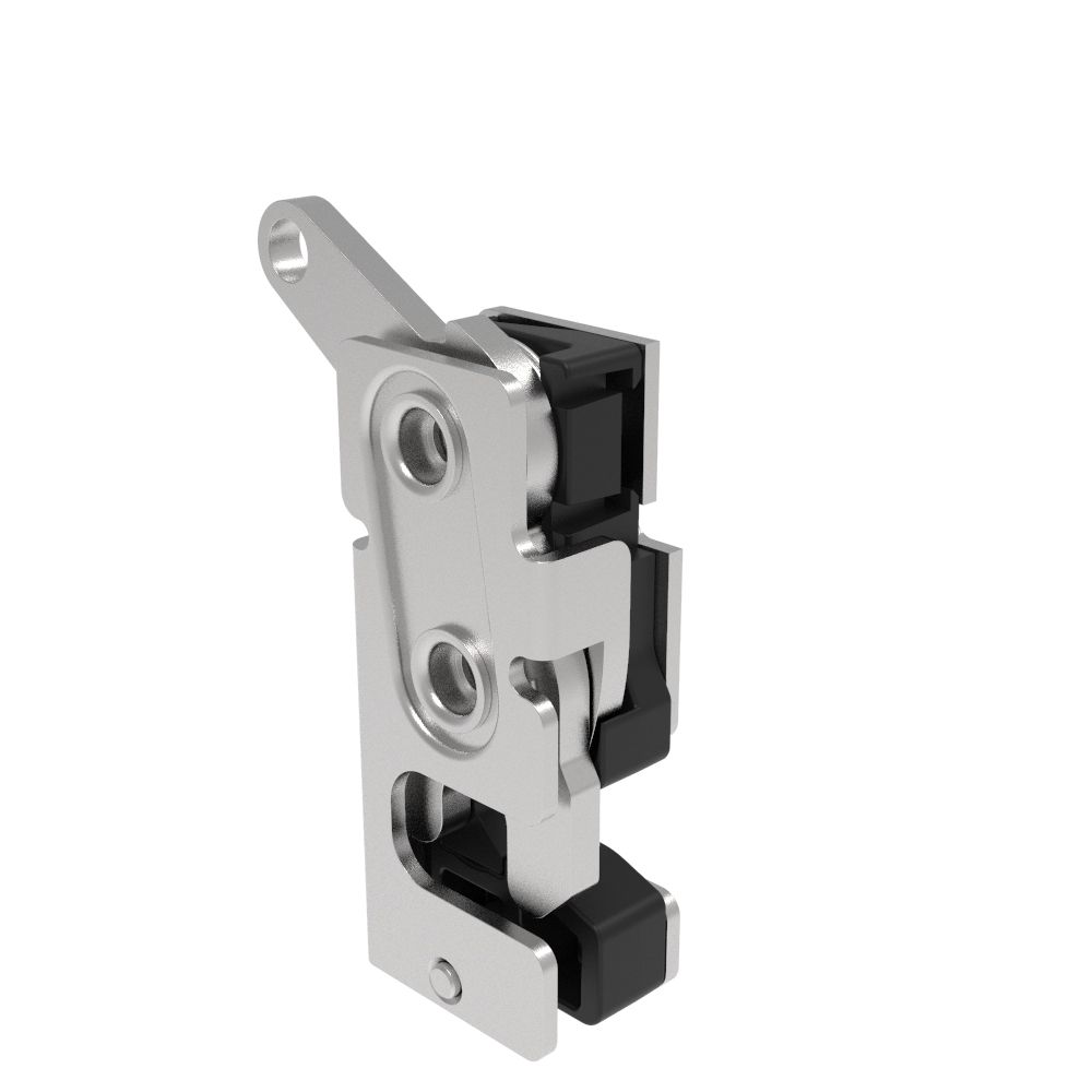 Southco Rotary Push-to-Close Latch, Small Size, Two Stage, with Integrated Bumper, Bottom Trigger, M6 Thread, Stainless Steel, Passivated