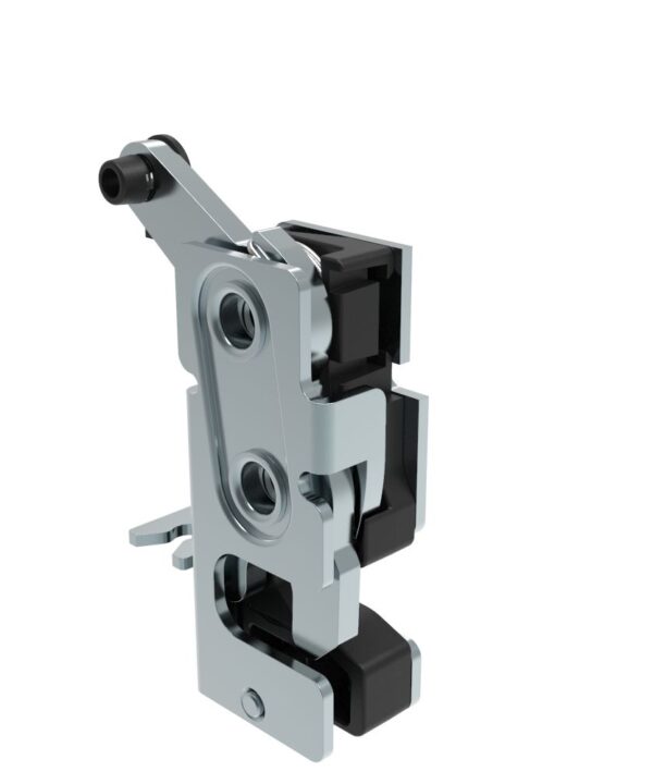 Southco Rotary Push-to-Close Latch, Small Size, Two Stage, with Integrated Bumper, Bottom Trigger, M6 Thread, Steel, Zinc Plate, Bright chromate