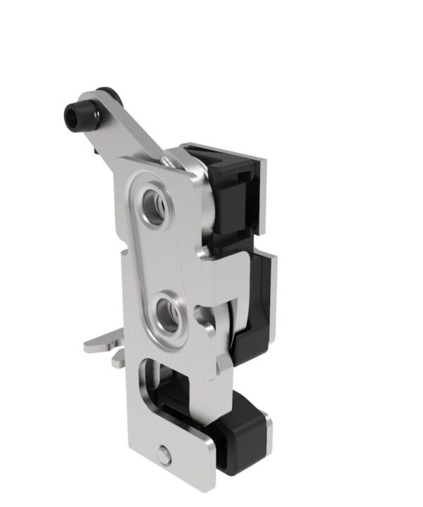 Southco Rotary Push-to-Close Latch, Small Size, Two Stage, with Integrated Bumper, Bottom Trigger, M6 Thread, Stainless Steel, Passivated