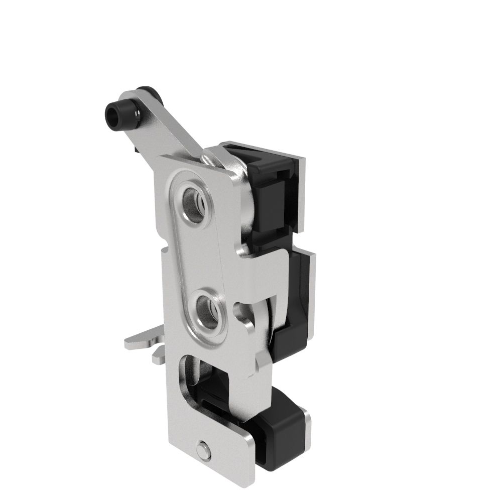 Southco Rotary Push-to-Close Latch, Small Size, Two Stage, with Integrated Bumper, Bottom Trigger, M6 Thread, Stainless Steel, Passivated