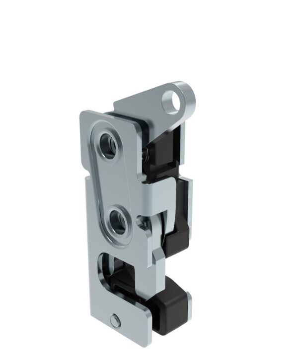 Southco Rotary Push-to-Close Latch, Small Size, Two Stage, with Integrated Bumper, Top Trigger, M6 Thread, Steel, Zinc Plate, Bright chromate