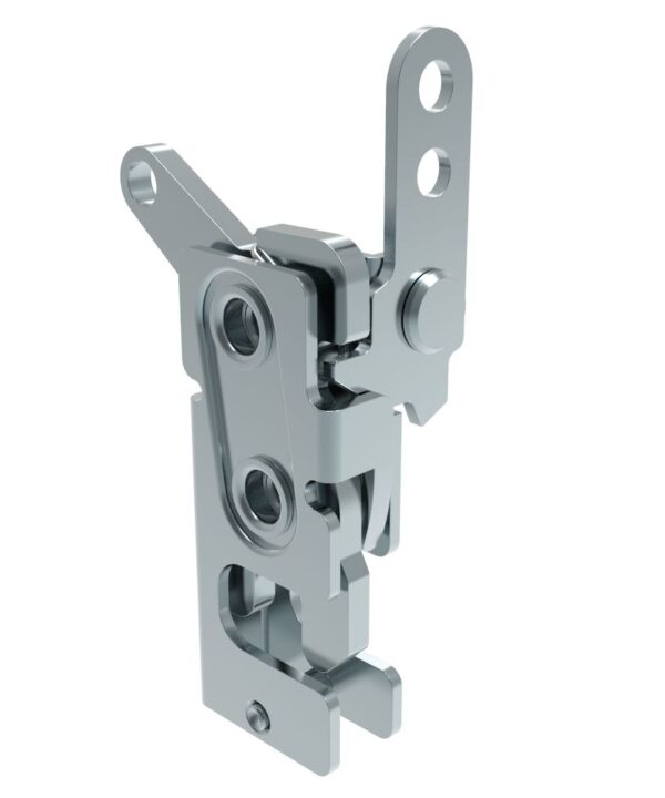 Southco Rotary Push-to-Close Latch, Small Size, Two Stage, with Standard, Dual Trigger, In-line / Bottom Trigger, M6 Thread, Steel, Zinc Plate, Bright chromate
