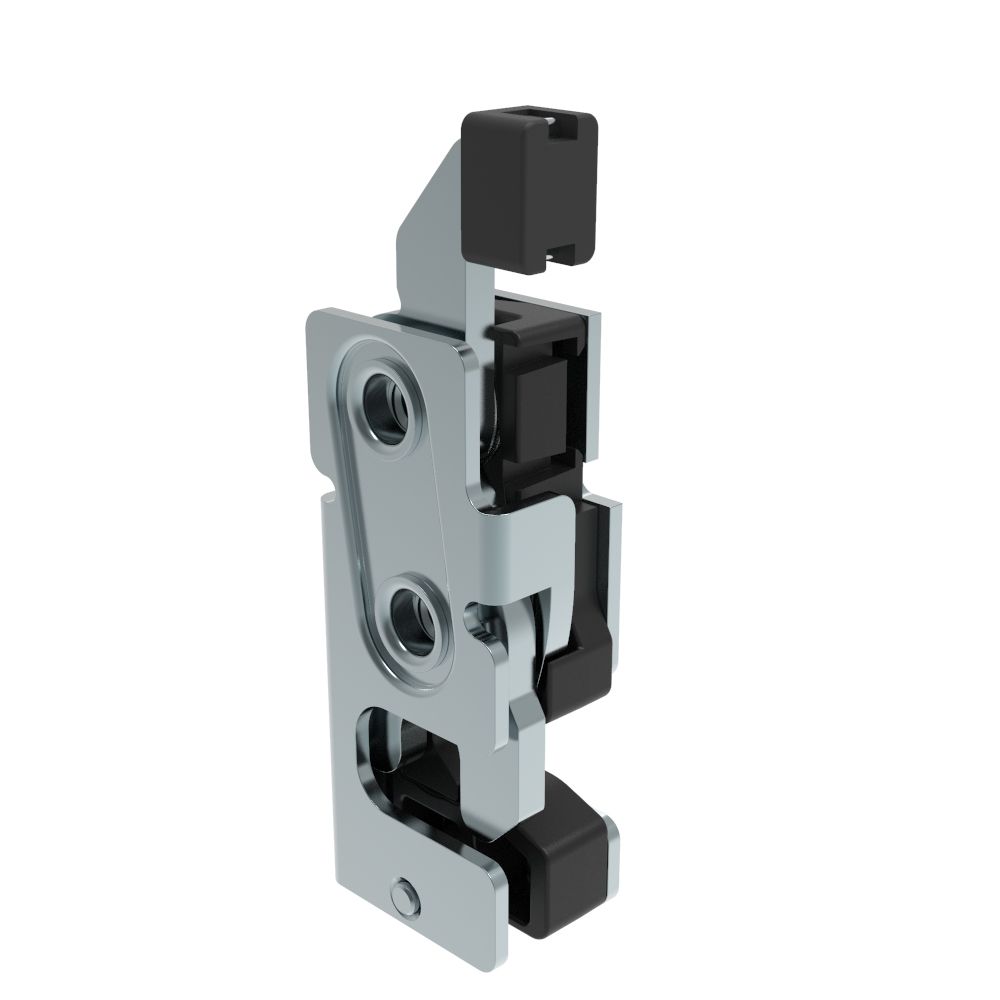 Southco Rotary Push-to-Close Latch, Small Size, Two Stage, with Integrated Bumper, Direct Trigger, M6 Thread, Steel, Zinc Plate, Bright chromate