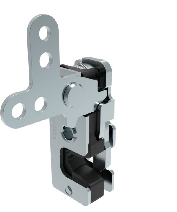 Southco Rotary Push-to-Close Latch, Small Size, Two Stage, with Integrated Bumper, 2-Point Lever, 7.2 mm Through Hole, Steel, Zinc Plate, Bright chromate